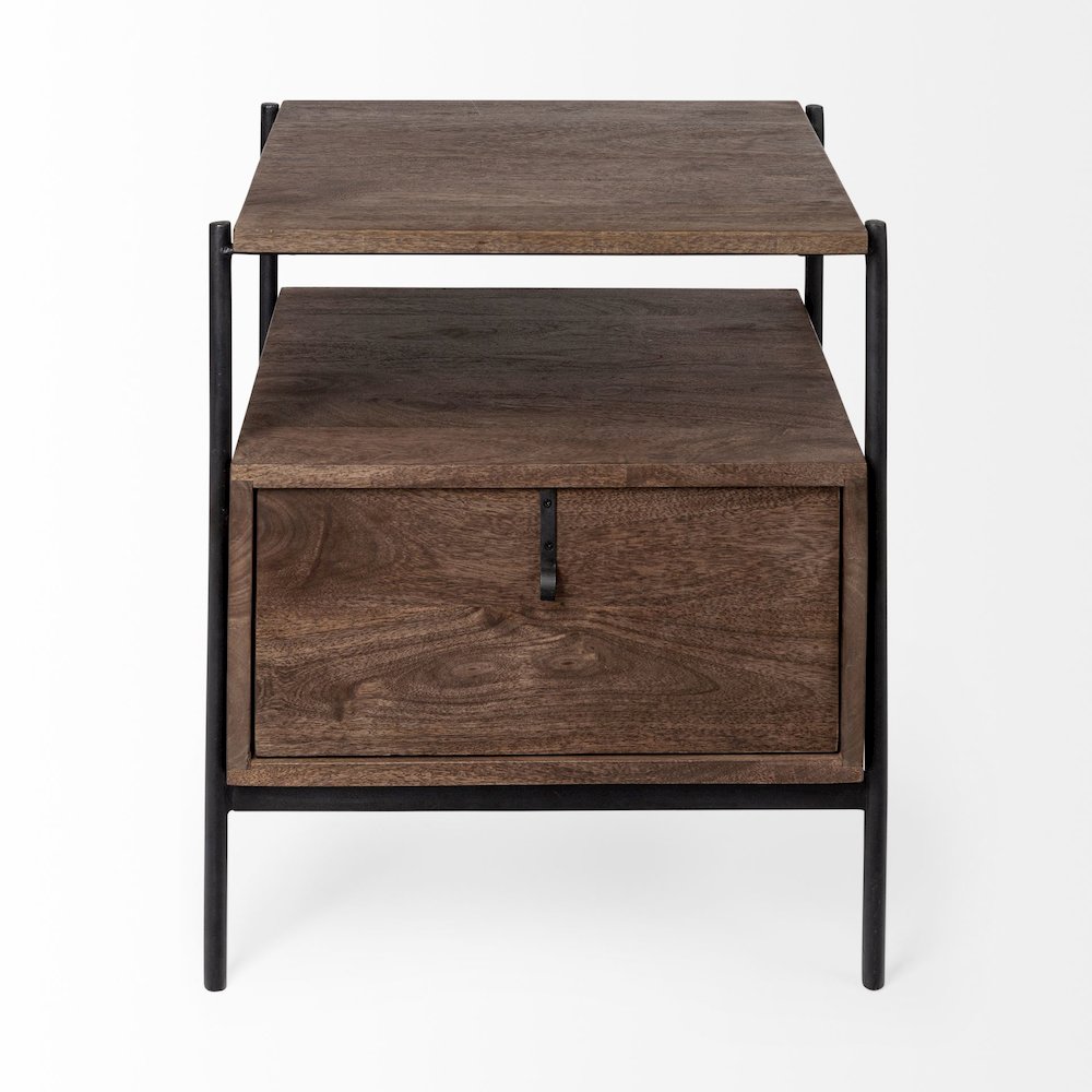 Glenn 20L x 21W x 24H Dark Brown Wood Black Iron Frame Square End/Side Table
