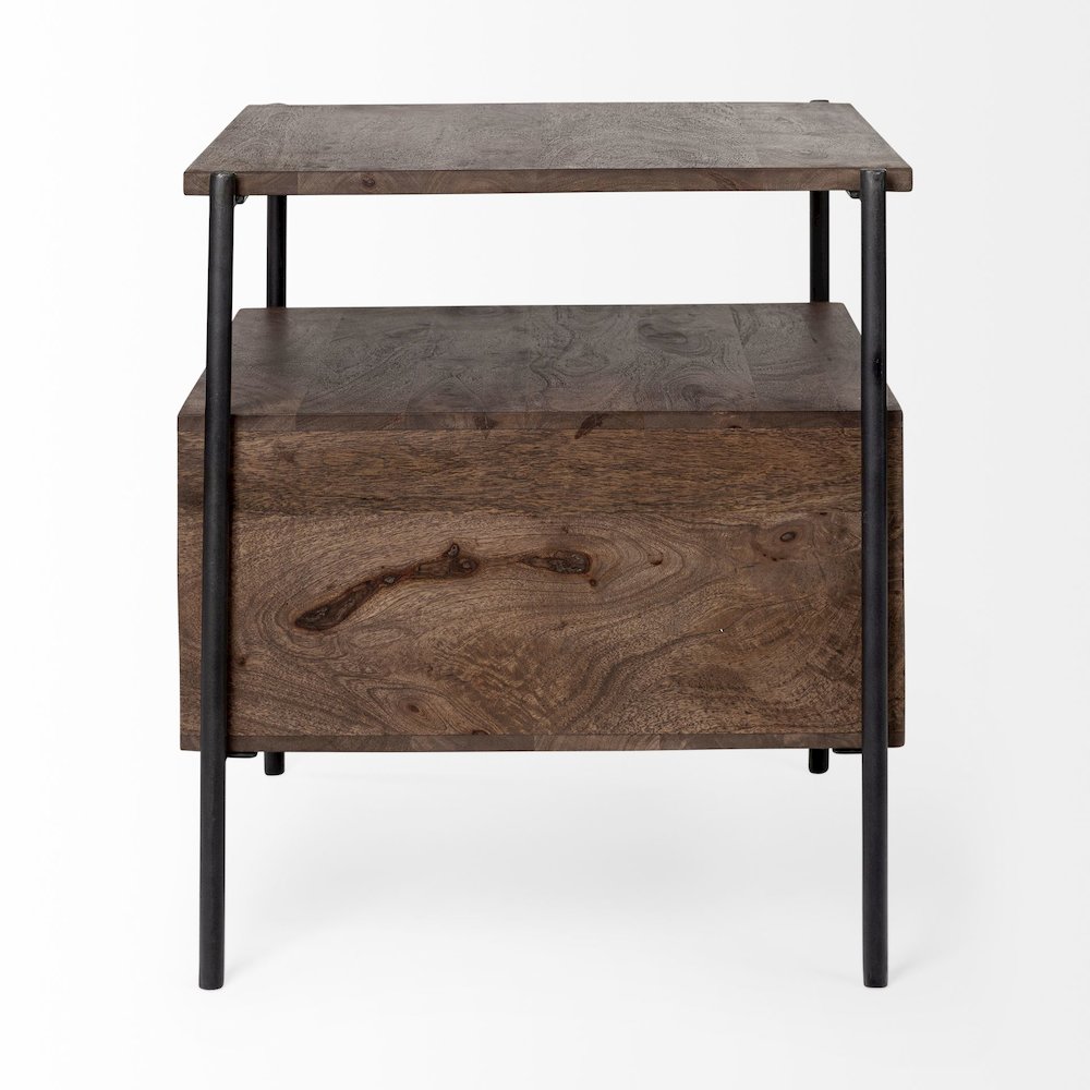 Glenn 20L x 21W x 24H Dark Brown Wood Black Iron Frame Square End/Side Table