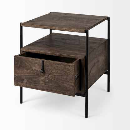 Glenn 20L x 21W x 24H Dark Brown Wood Black Iron Frame Square End/Side Table