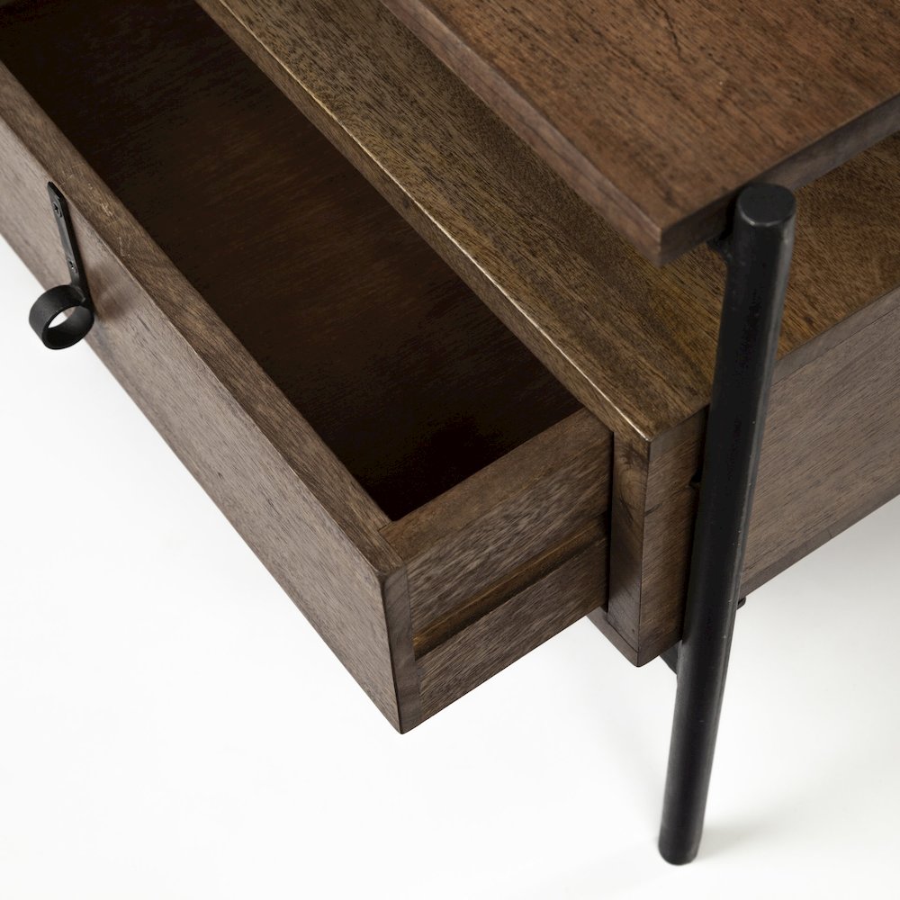 54X30 Dark Brown Wood Black Iron Frame, Rectangle 3 Drawers Coffee Table