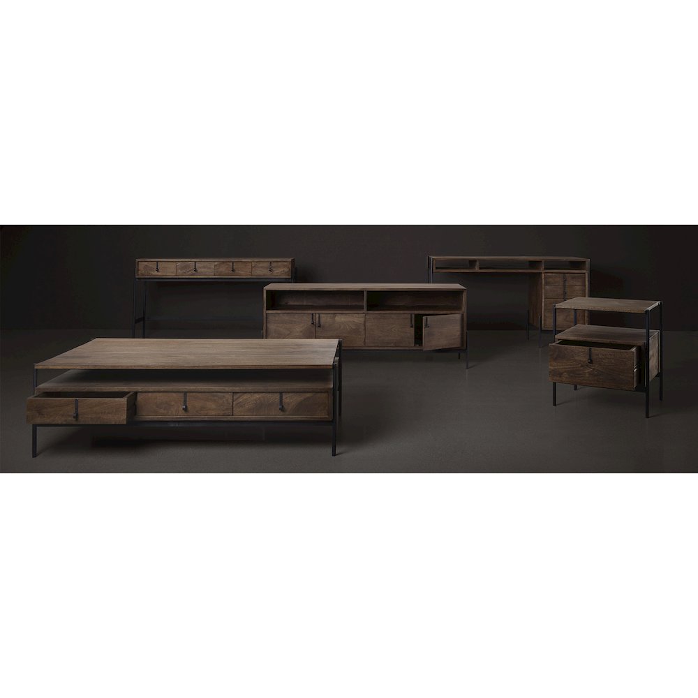 54X30 Dark Brown Wood Black Iron Frame, Rectangle 3 Drawers Coffee Table
