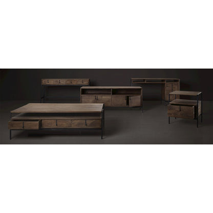 54X30 Dark Brown Wood Black Iron Frame, Rectangle 3 Drawers Coffee Table