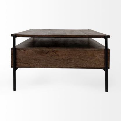 54X30 Dark Brown Wood Black Iron Frame, Rectangle 3 Drawers Coffee Table