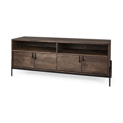 Glenn IV Dark Brown Wood Black Iron Frame Media Console Storage, TV Stand