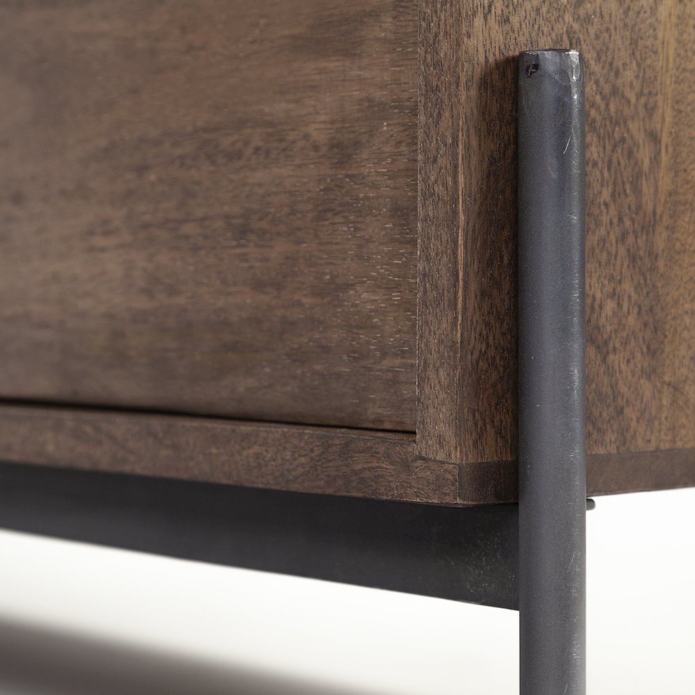 Glenn IV Dark Brown Wood Black Iron Frame Media Console Storage, TV Stand