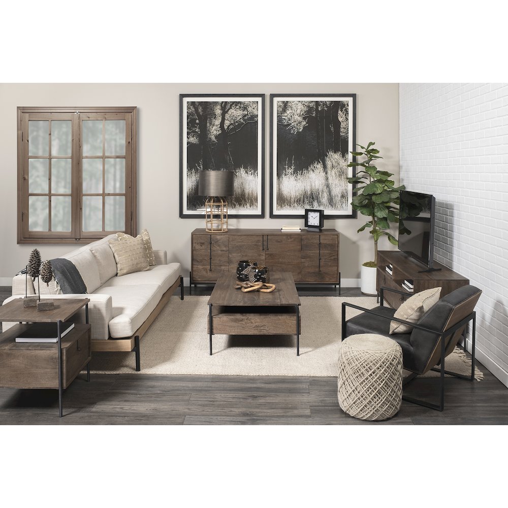 Dark Brown Wood Frame Black Iron Accent, 6 Drawer, 2 Door Cabinet Sideboard
