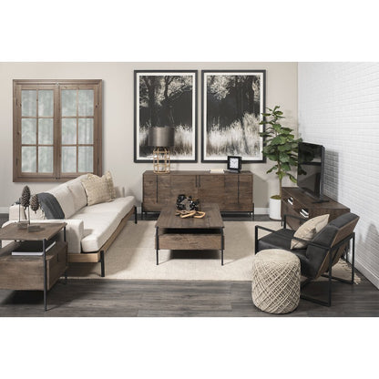Dark Brown Wood Frame Black Iron Accent, 6 Drawer, 2 Door Cabinet Sideboard