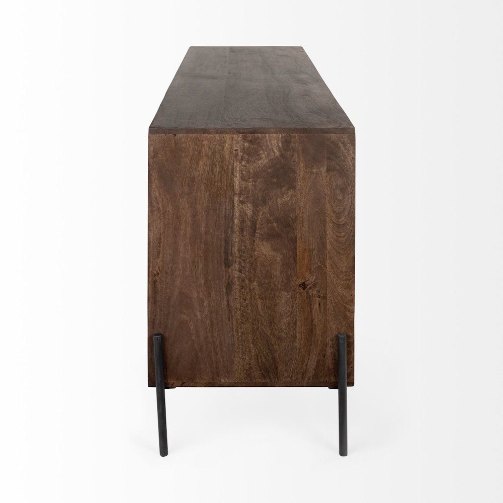 Dark Brown Wood Frame Black Iron Accent, 6 Drawer, 2 Door Cabinet Sideboard