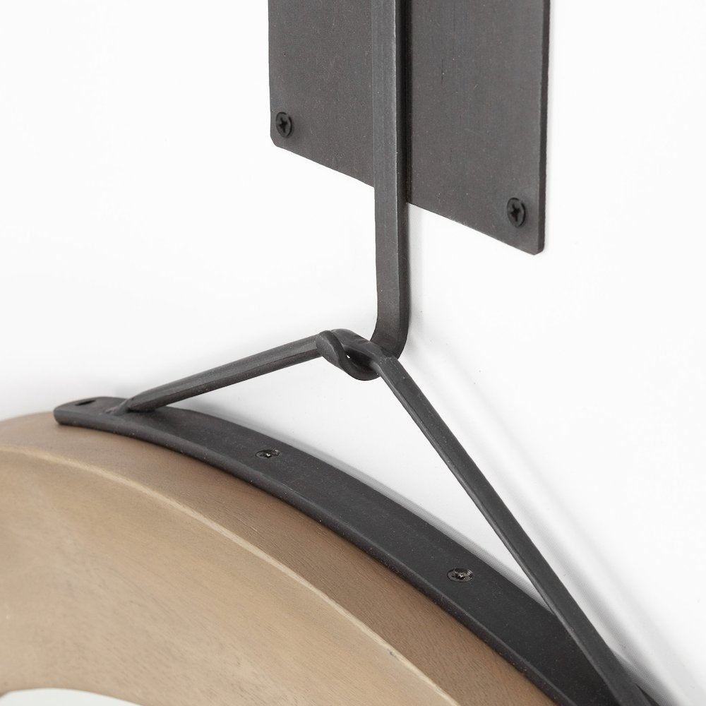 Avram 43.5" Round Brown Wood Frame Mirror