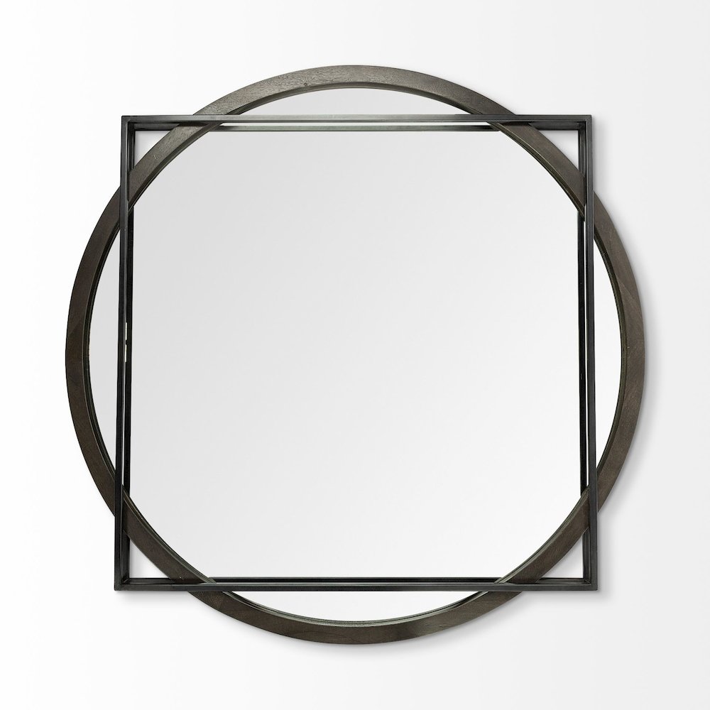 Norbert 46" Round-Square Black Wood/Metal Frame Mirror
