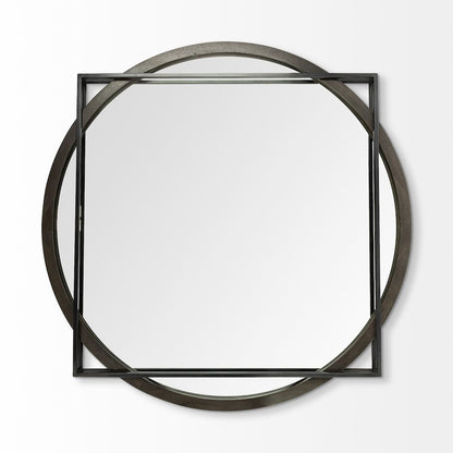 Norbert 46" Round-Square Black Wood/Metal Frame Mirror