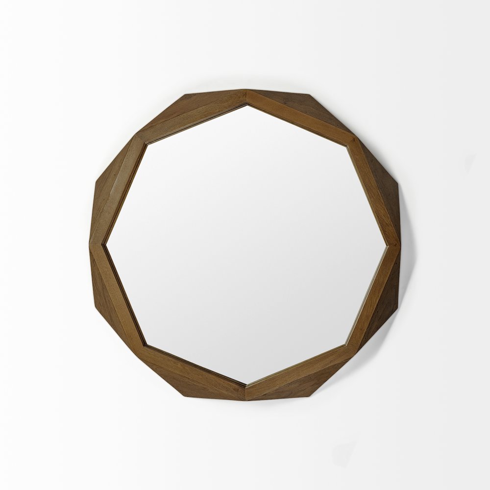 Aramis 32" Octagon Brown Wood Frame Wall Mirror