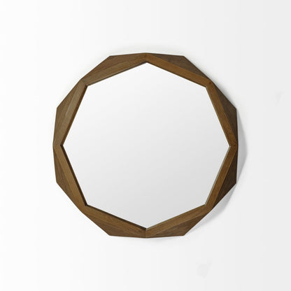 Aramis 32" Octagon Brown Wood Frame Wall Mirror