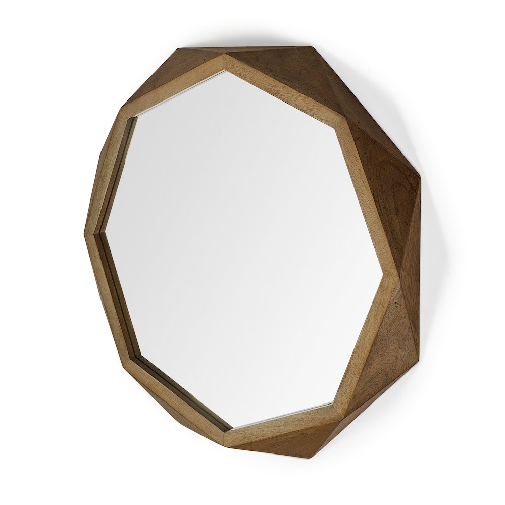 Aramis 41L x 41H Octagon Brown Wood Frame Wall Mirror