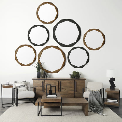 Aramis 41L x 41H Octagon Brown Wood Frame Wall Mirror