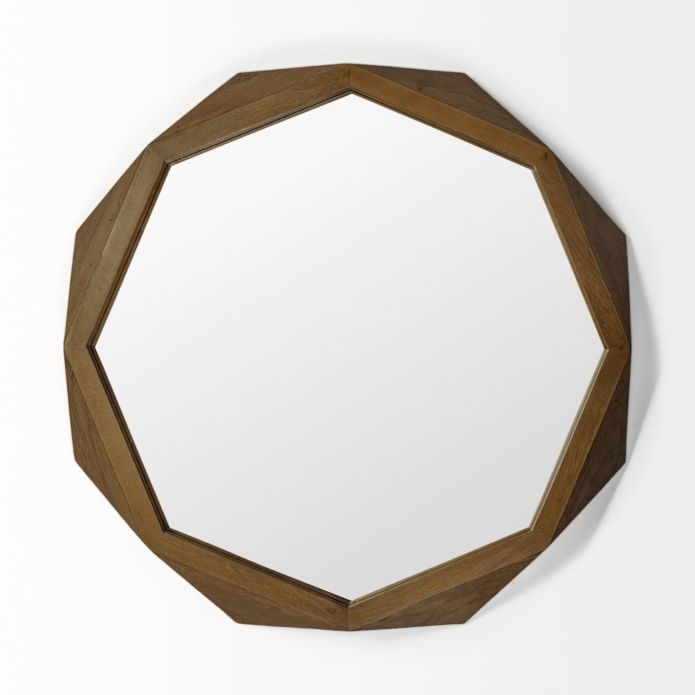 Aramis 41L x 41H Octagon Brown Wood Frame Wall Mirror