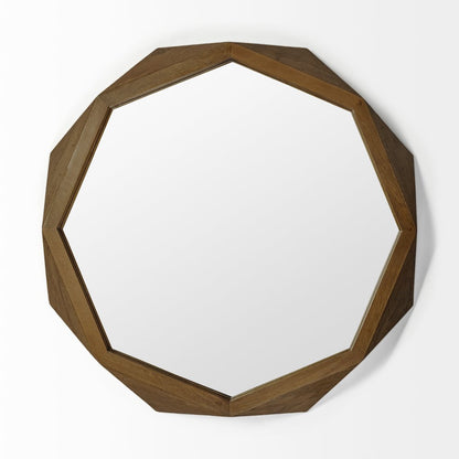 Aramis 41L x 41H Octagon Brown Wood Frame Wall Mirror