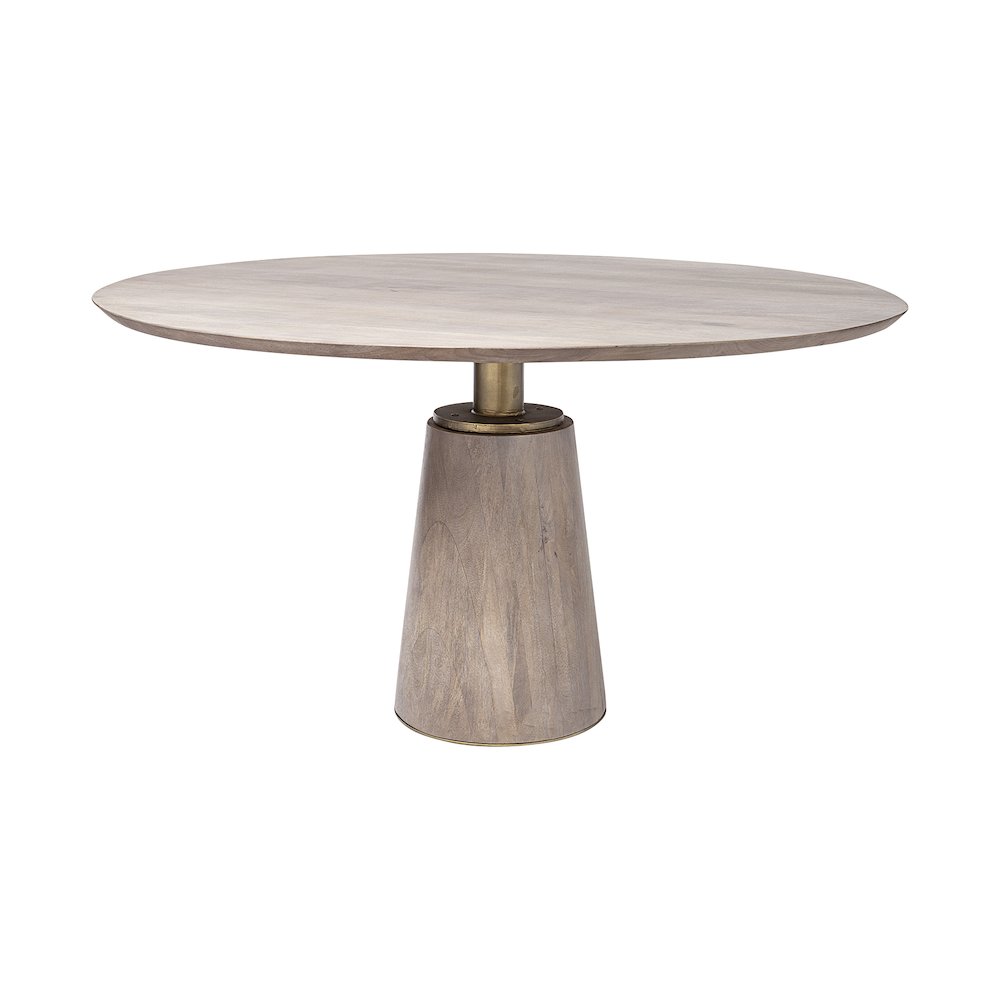 54" Round Brown Solid Wood Top Brown Wood/Gold Metal Base Dining Table