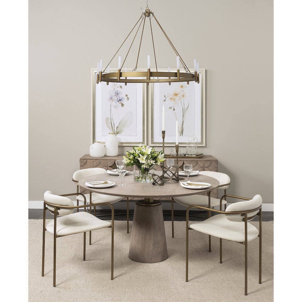 54" Round Brown Solid Wood Top Brown Wood/Gold Metal Base Dining Table
