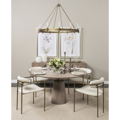 54" Round Brown Solid Wood Top Brown Wood/Gold Metal Base Dining Table