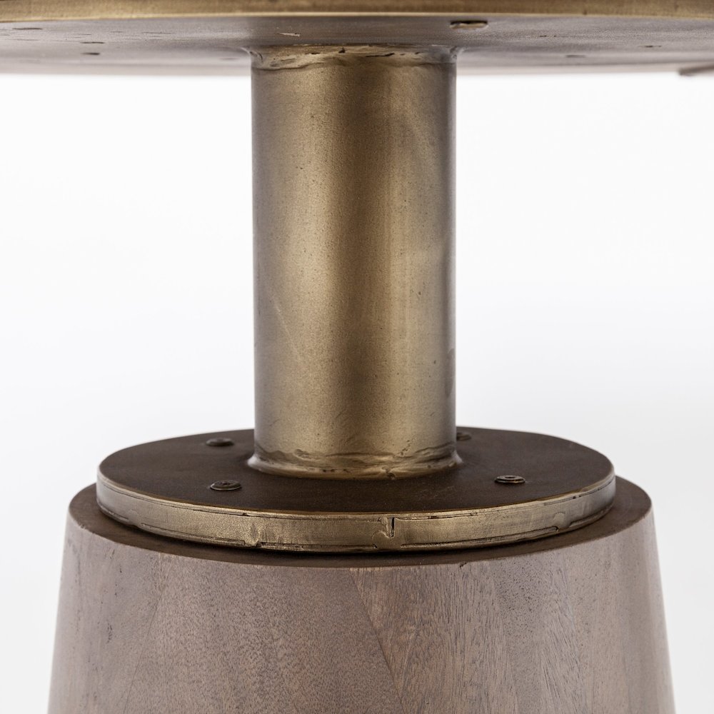 54" Round Brown Solid Wood Top Brown Wood/Gold Metal Base Dining Table