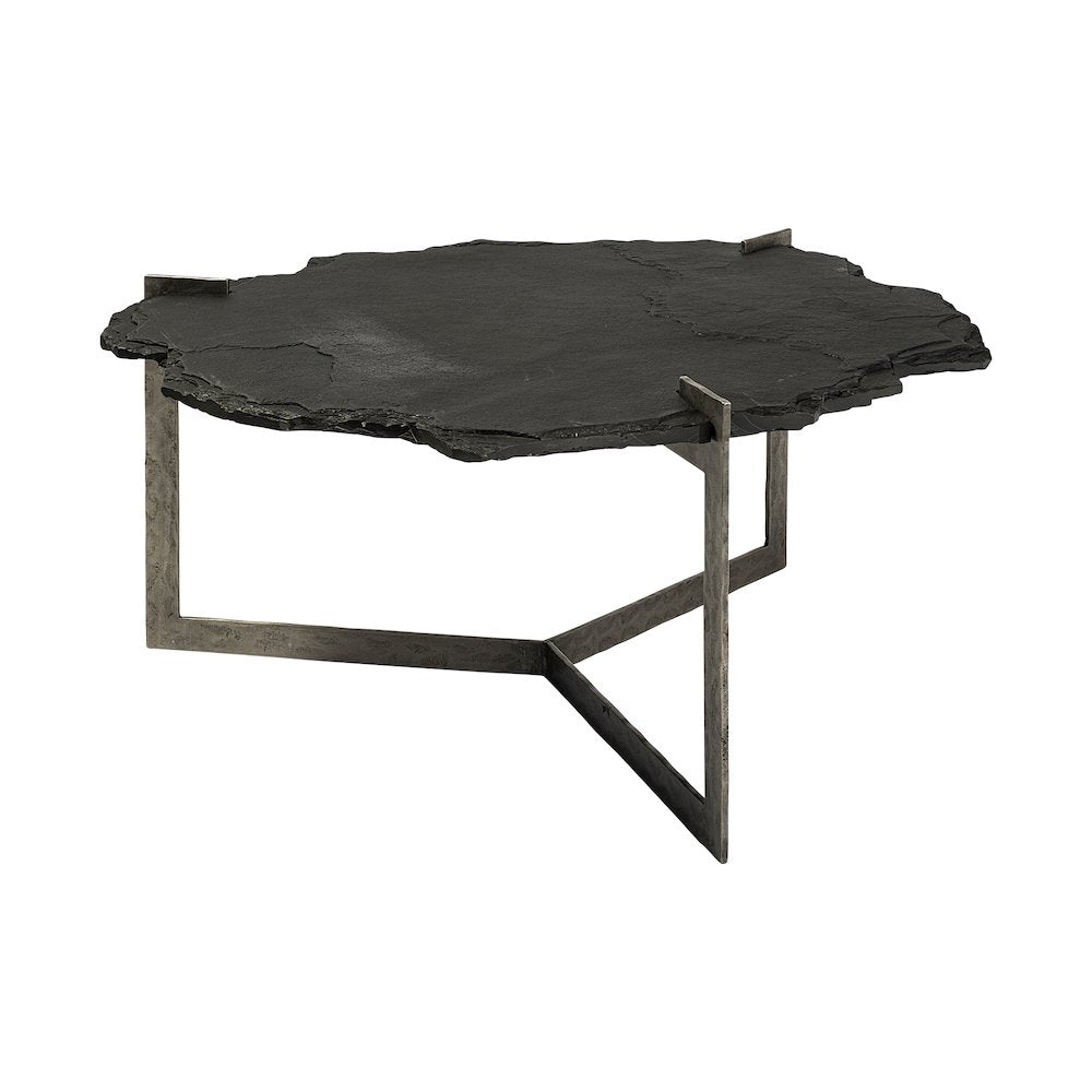 37" Irregular Live-Edge Black Slateflat Iron Base Coffee Table