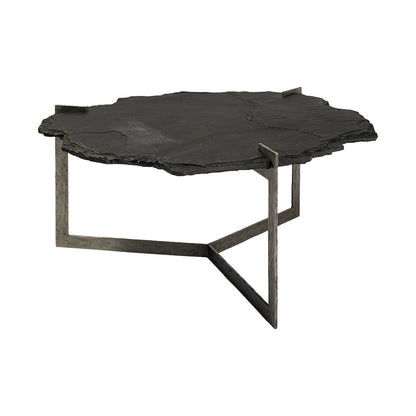37" Irregular Live-Edge Black Slateflat Iron Base Coffee Table