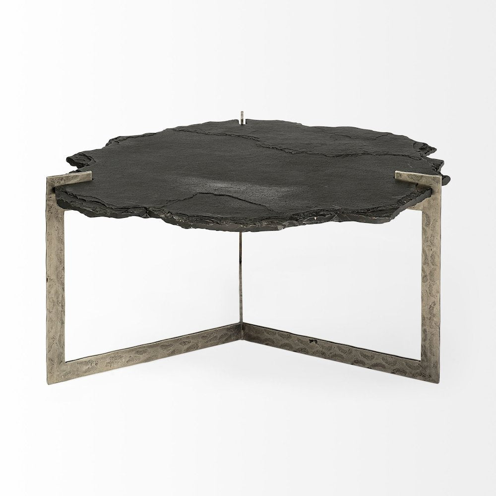 37" Irregular Live-Edge Black Slateflat Iron Base Coffee Table