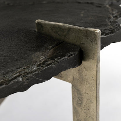 37" Irregular Live-Edge Black Slateflat Iron Base Coffee Table