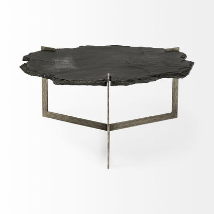 37" Irregular Live-Edge Black Slateflat Iron Base Coffee Table