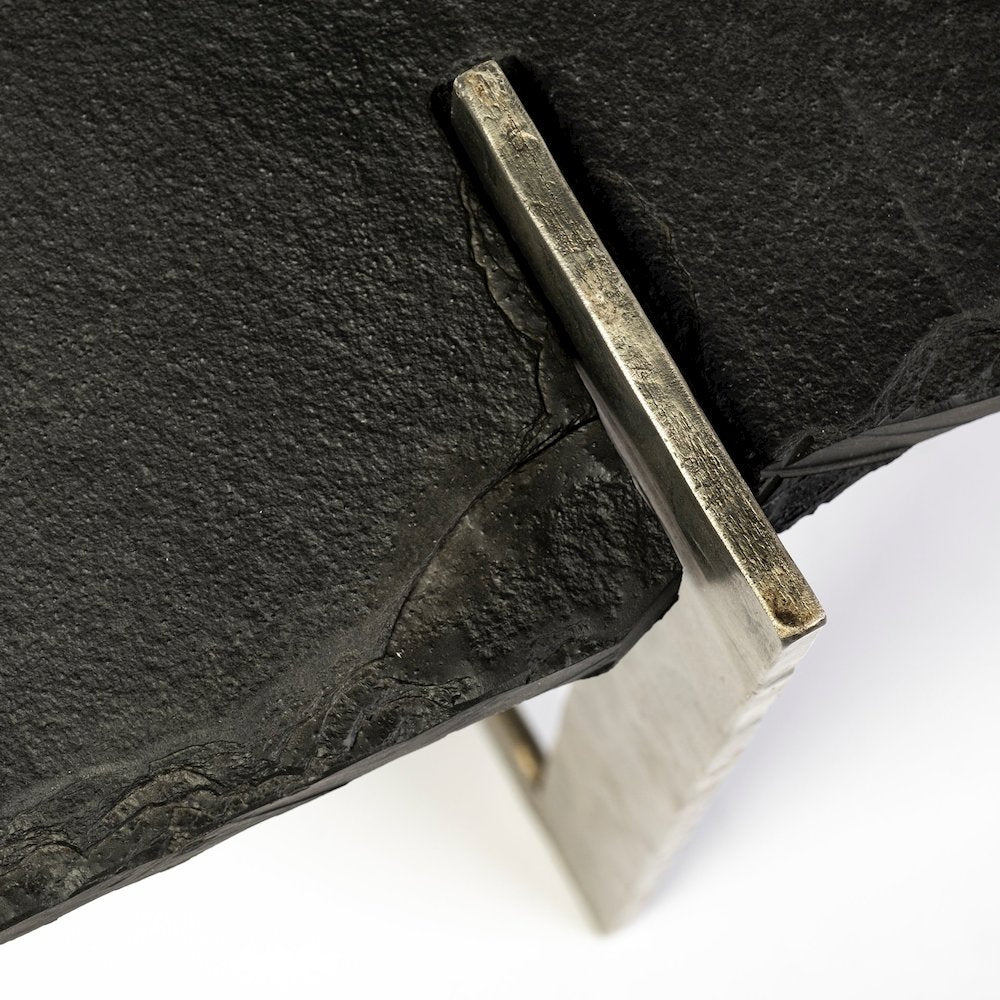 37" Irregular Live-Edge Black Slateflat Iron Base Coffee Table