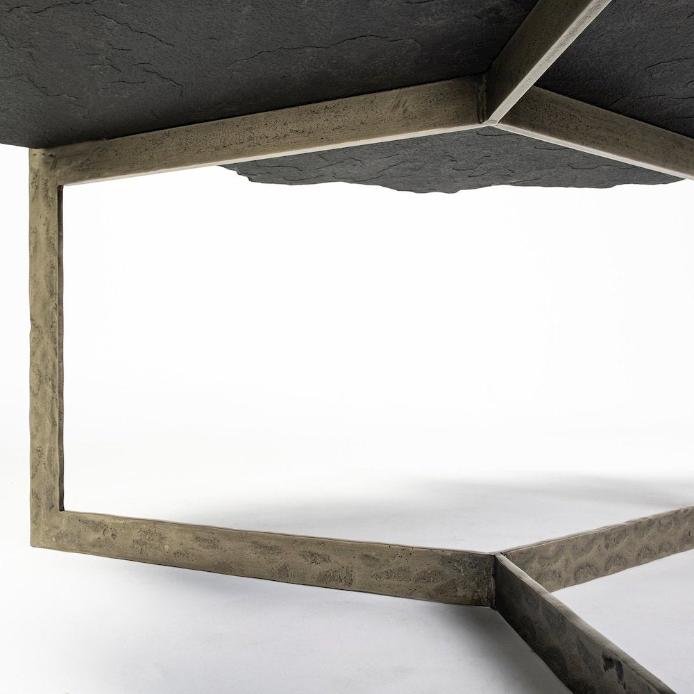 37" Irregular Live-Edge Black Slateflat Iron Base Coffee Table