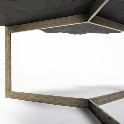 37" Irregular Live-Edge Black Slateflat Iron Base Coffee Table
