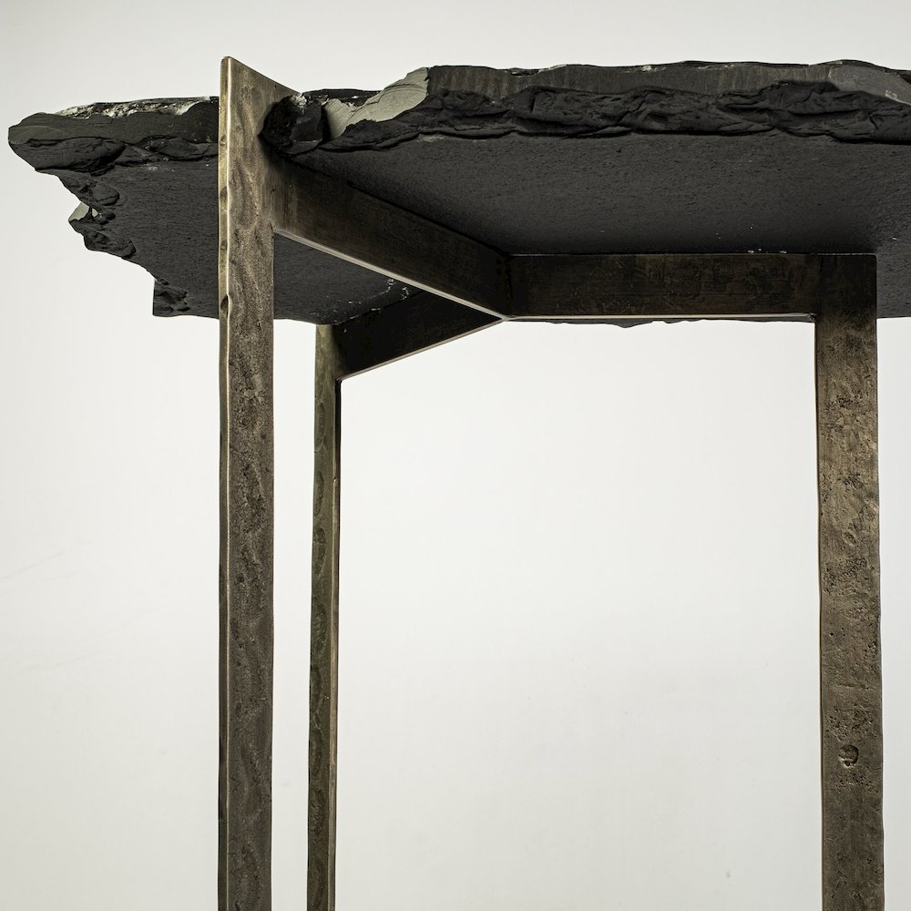 I50L X 20W Black Live-Edge Slate And Iron Console Table