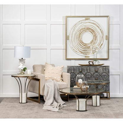36" Round Glass Top Metal And Marble Pedestal Coffee Table