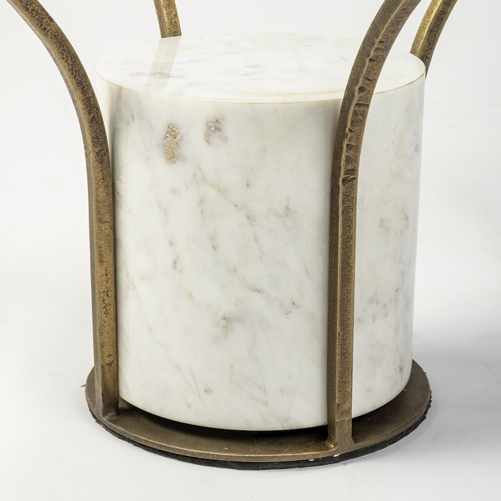 36" Round Glass Top Metal And Marble Pedestal Coffee Table