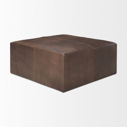 Minara 36" Square Brown Leather WrappedWood Base Ottoman