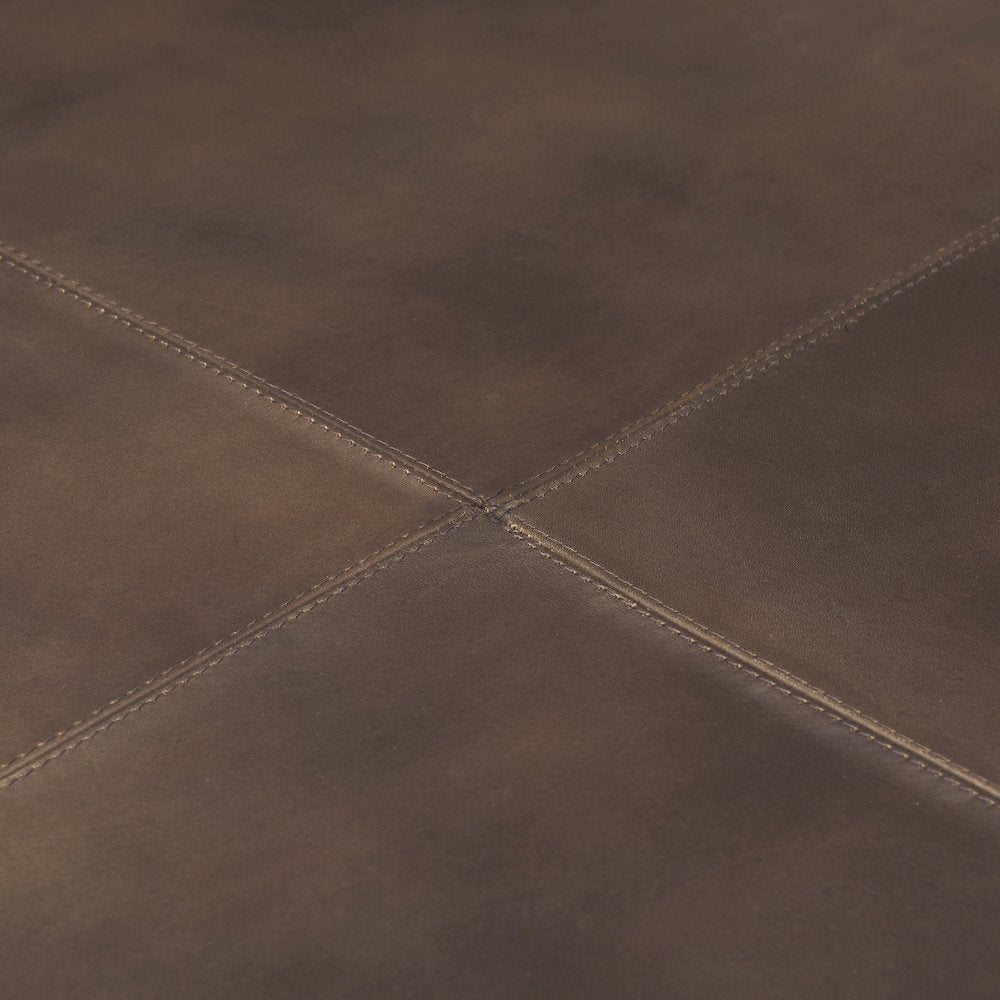 Minara 36" Square Brown Leather WrappedWood Base Ottoman