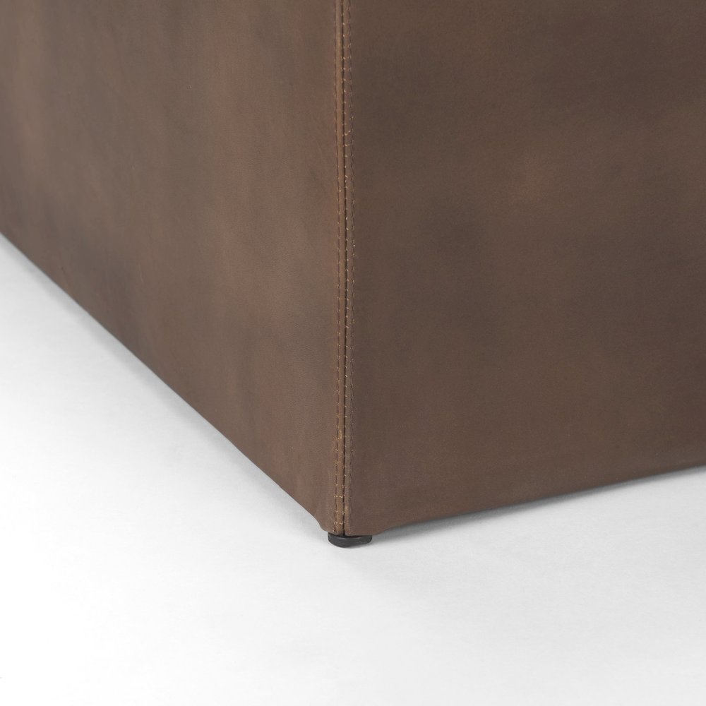 Minara 36" Square Brown Leather WrappedWood Base Ottoman