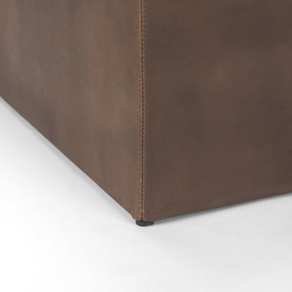 Minara 36" Square Brown Leather WrappedWood Base Ottoman