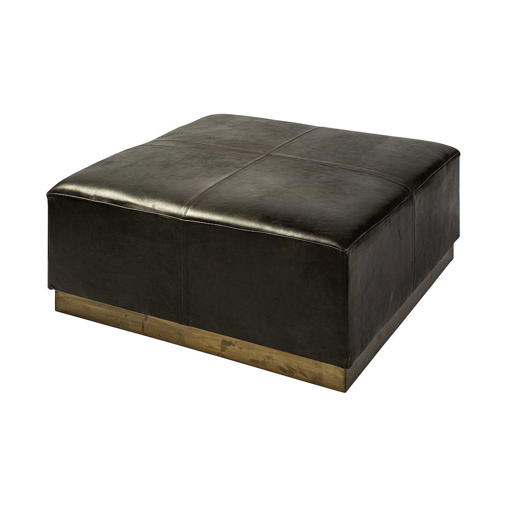 Minara 36" Square Black Leather WrappedMetal Base Ottoman