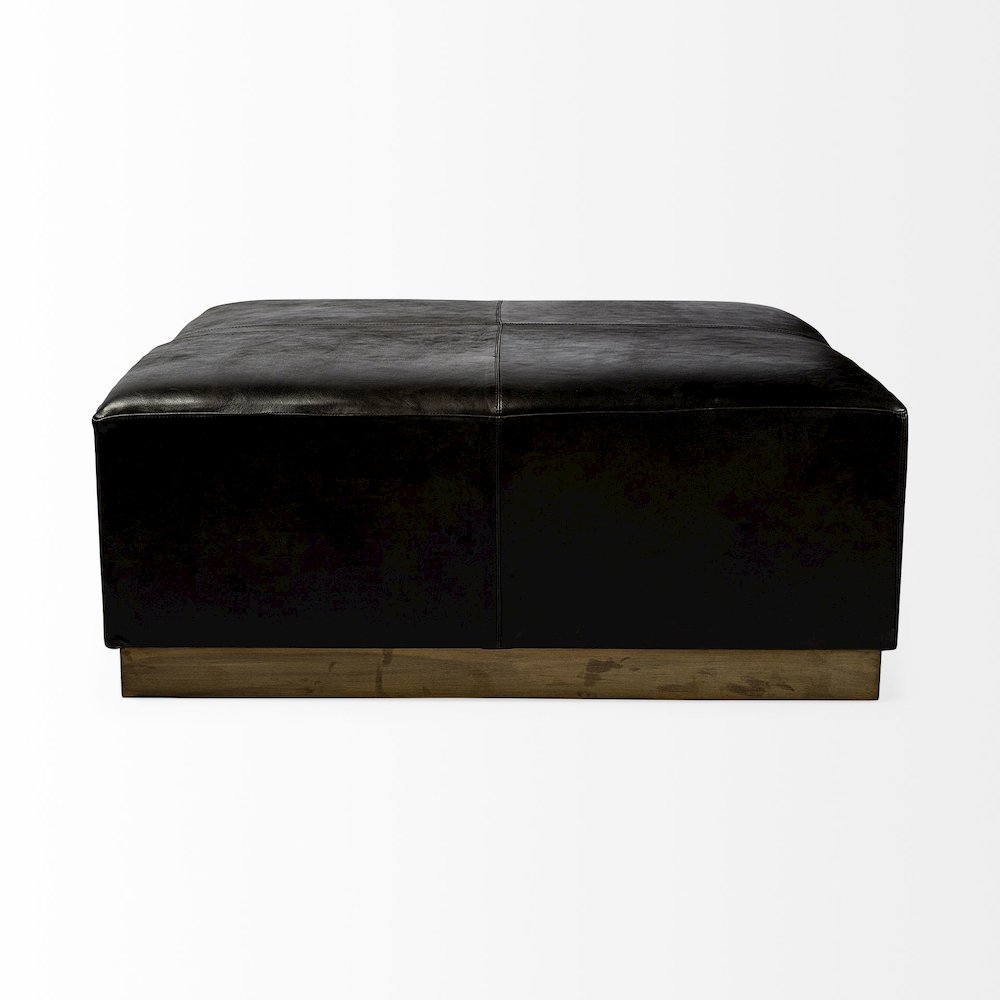 Minara 36" Square Black Leather WrappedMetal Base Ottoman