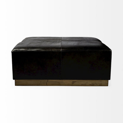 Minara 36" Square Black Leather WrappedMetal Base Ottoman