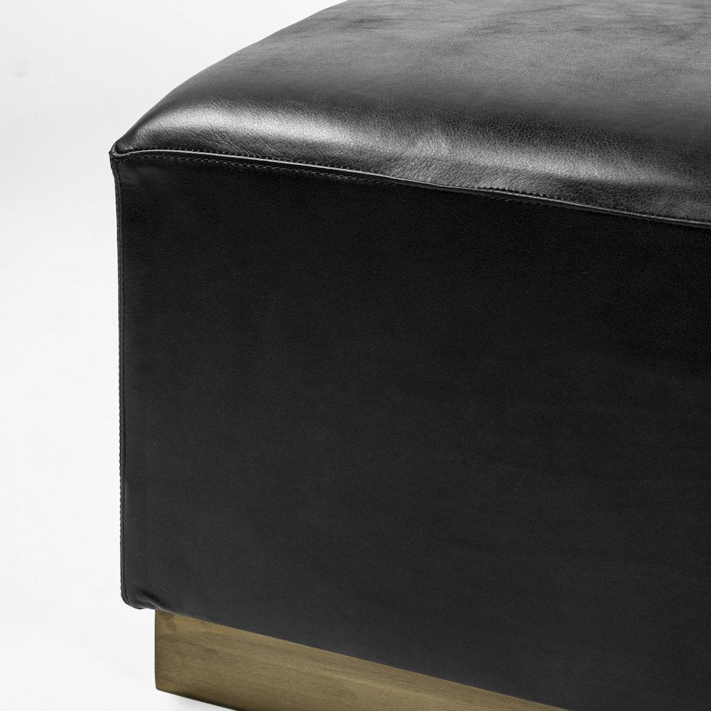 Minara 36" Square Black Leather WrappedMetal Base Ottoman