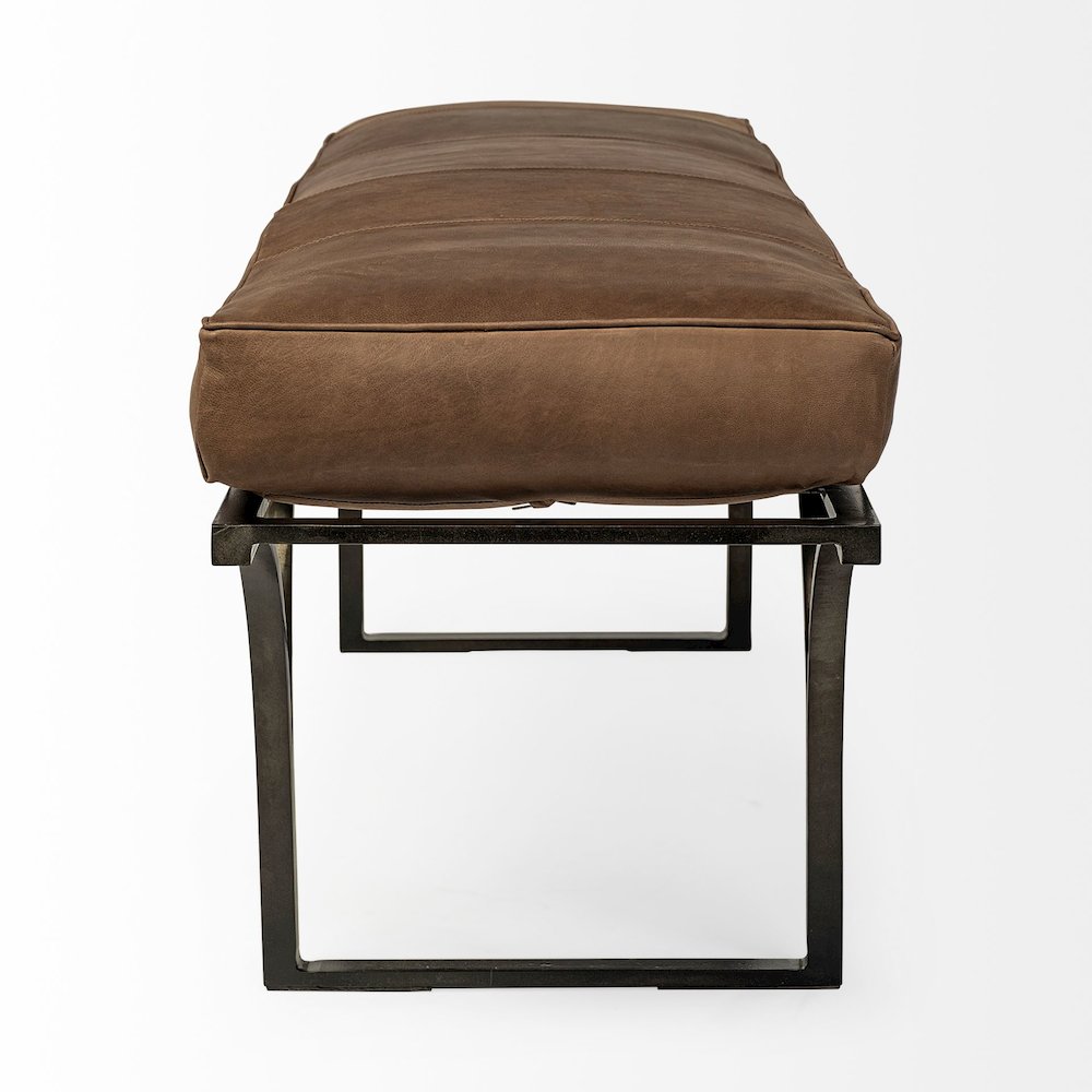 55L X 16W Brown Leather Seatblack Metal Base Accent Bench