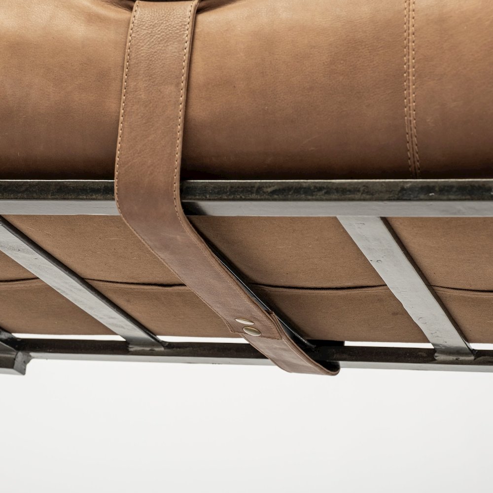 55L X 16W Brown Leather Seatblack Metal Base Accent Bench