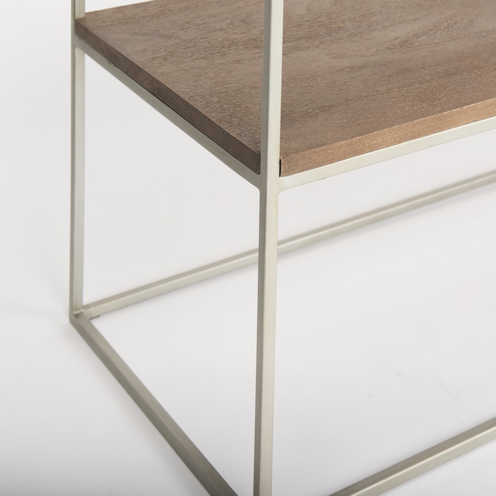 Brown Wood Silver Metal Frame 2 Drawer Console Table