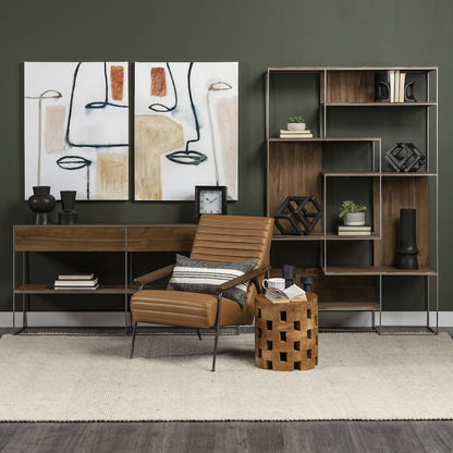 Brown Wood Silver Metal Frame 2 Drawer Console Table