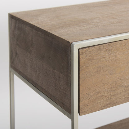 Brown Wood Silver Metal Frame 2 Drawer Console Table