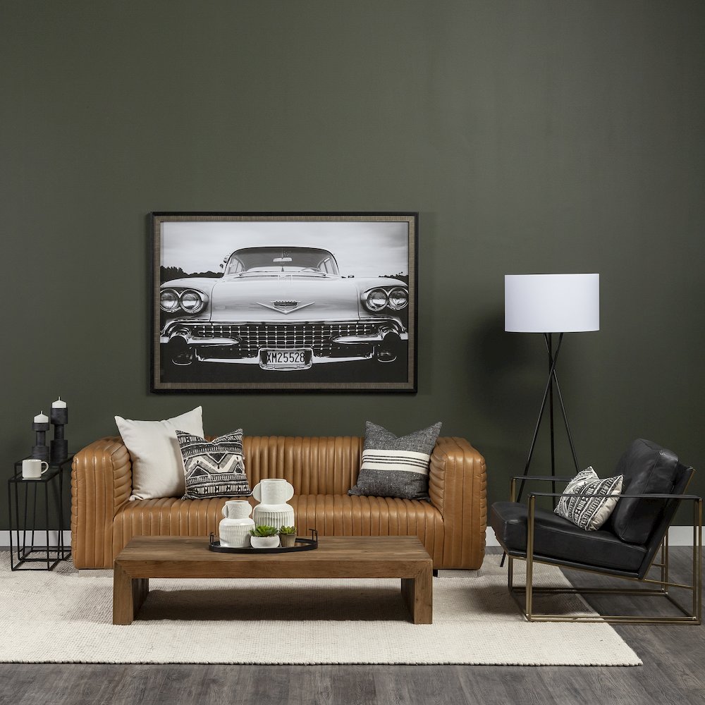 Black Leather Wrap Gold Metal Frame Accent Chair